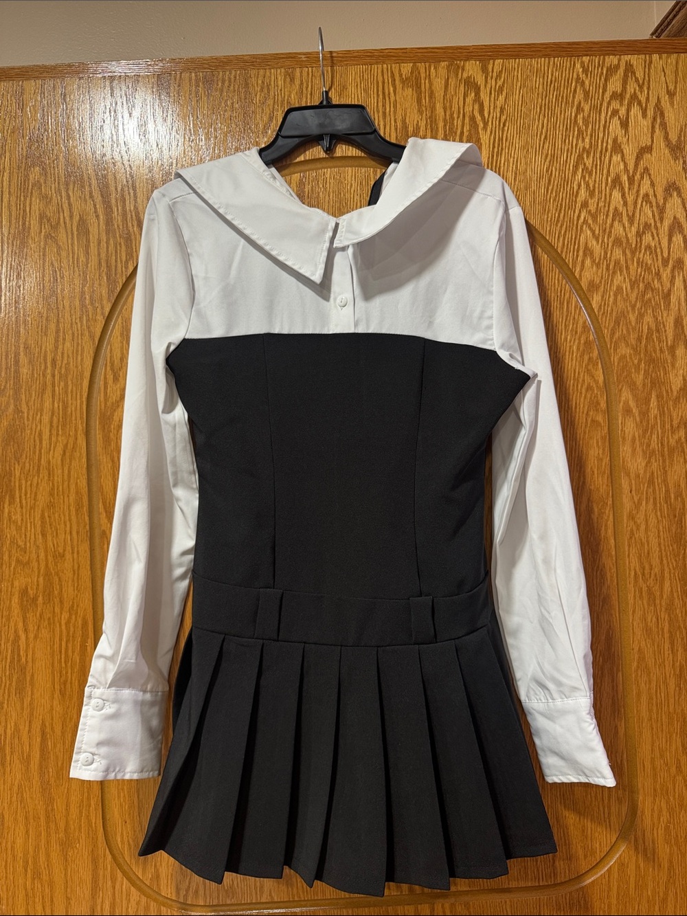 Black & White Pleated Collar Dress Romper